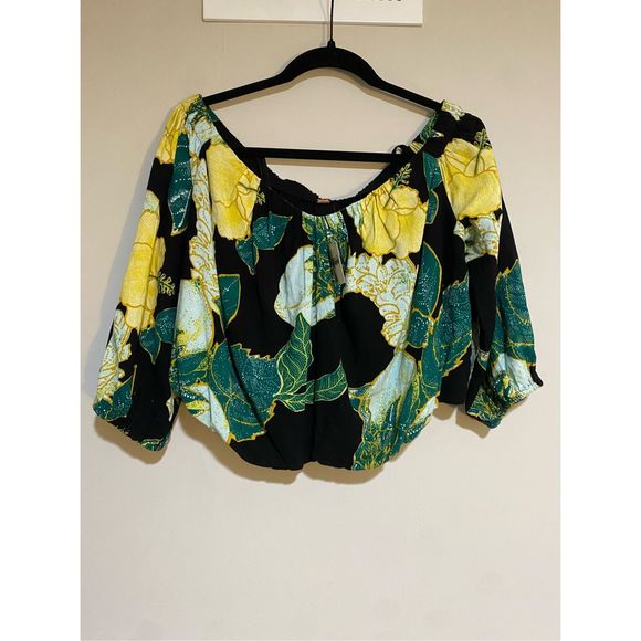 Free People NWT Electric Day Floral Cropped Top Emerald Green Sz Medium, MP $88 - Picture 2 of 11